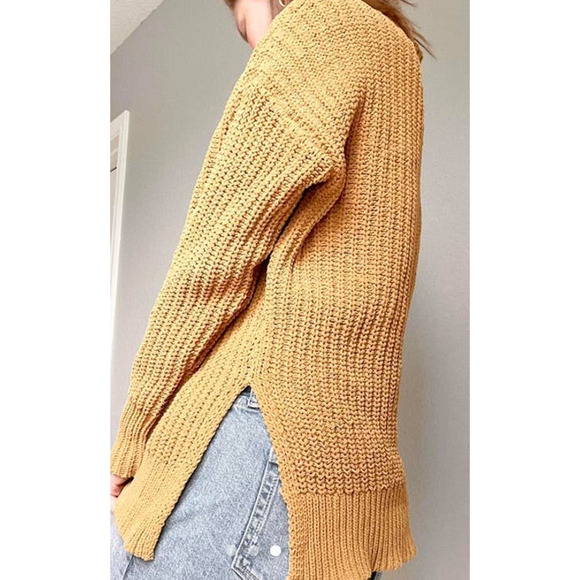 AERIE Oversized Chunky Golden Mustard Yellow Chenille Cozy Mock Neck Sweater S - Picture 4 of 13